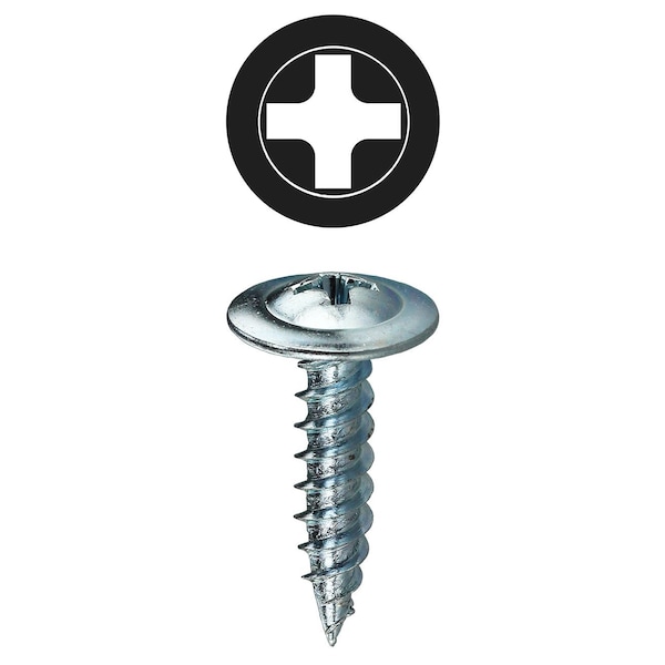 Sheet Metal Screw, #8 x 1 in, Zinc Plated Steel Wafer Head Phillips Drive, 500 PK
